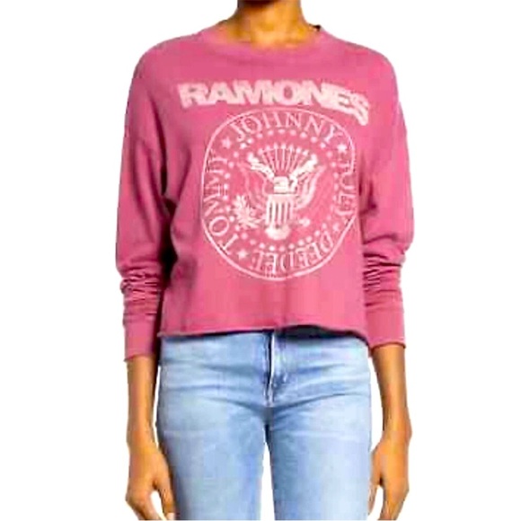 REVOLVE DAYDREAMER Ramones Crop Long Sleeve Graphic Tee T-shirt Women’s Size S - Picture 1 of 11